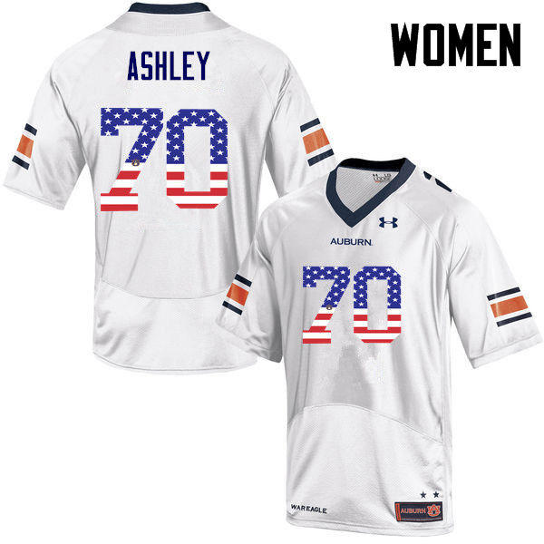 Women #70 Calvin Ashley Auburn Tigers USA Flag Fashion College Football Jerseys-White